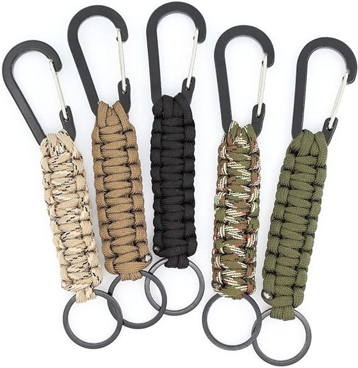 Carabiner - 5 Pieces - carabiner keychain - Outdoor survival climbing chain - Paracord keychain with carabiner - woven keychain - Mountaineering keychain - Paracord keychain - Image 1