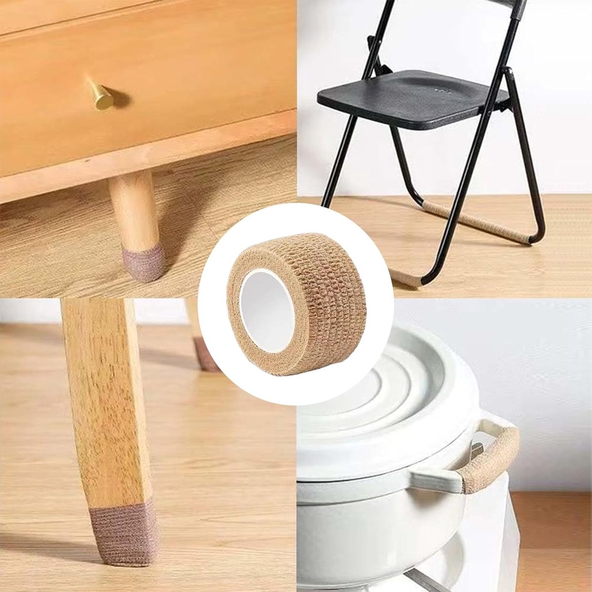 6 Rolls Chair Leg Floor Protectors - Self-Adhesive Bandage Wraps - Chair Leg Protectors - Anti-Slip Chair Leg Protectors - Chair Leg Protective Tape - Chair Leg Protectors - for Hardwood Floors, Noise Reduction - 2.5cm × 2m - Image 3