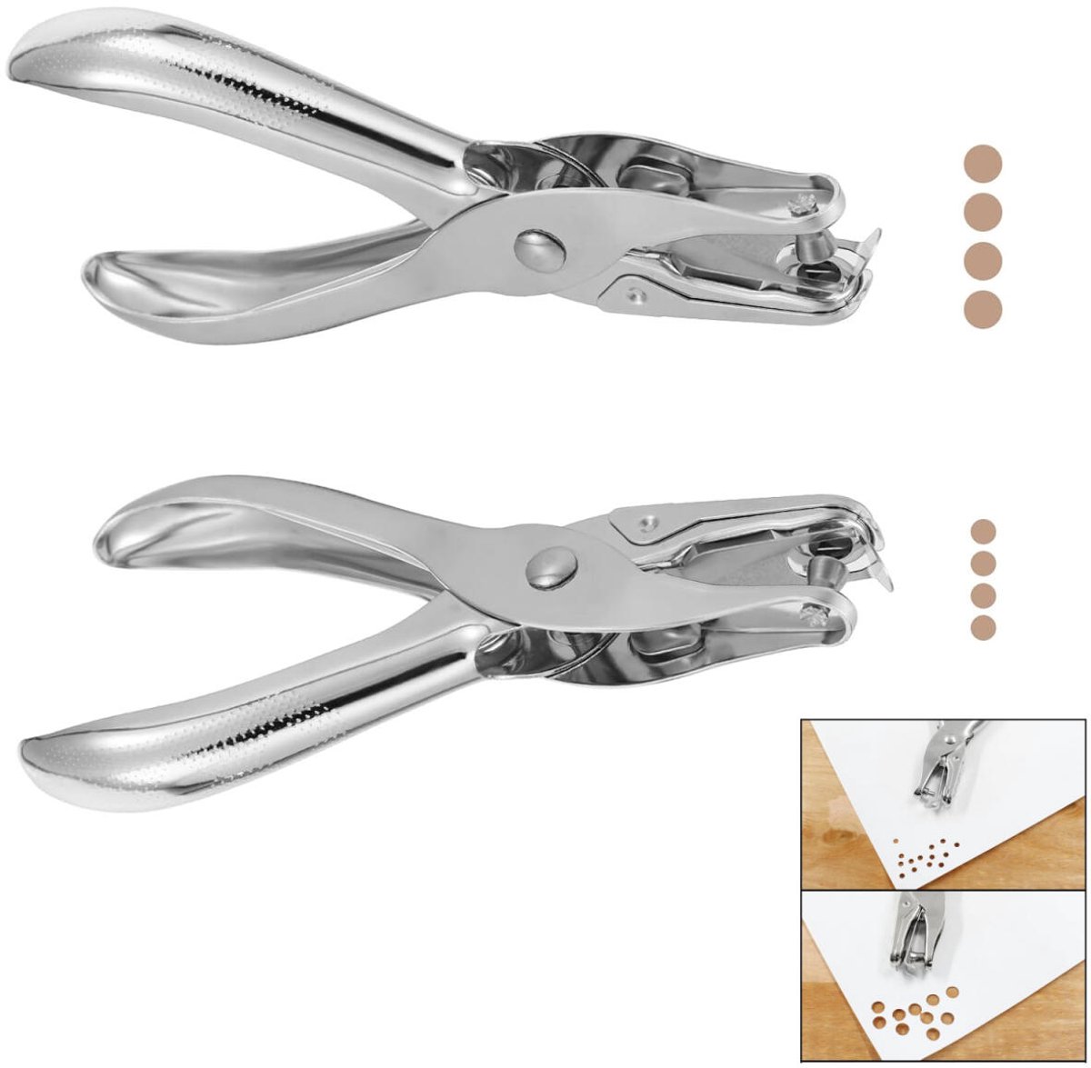 2 pieces - Hole punch - 3mm, 6mm - hole punch pliers - metal hole punches - paper hole punch - small single hole punch - small round hole punches - for labels, crafts, tickets, greeting cards, paper and invitations - 13*6.2 cm - silver - Image 1