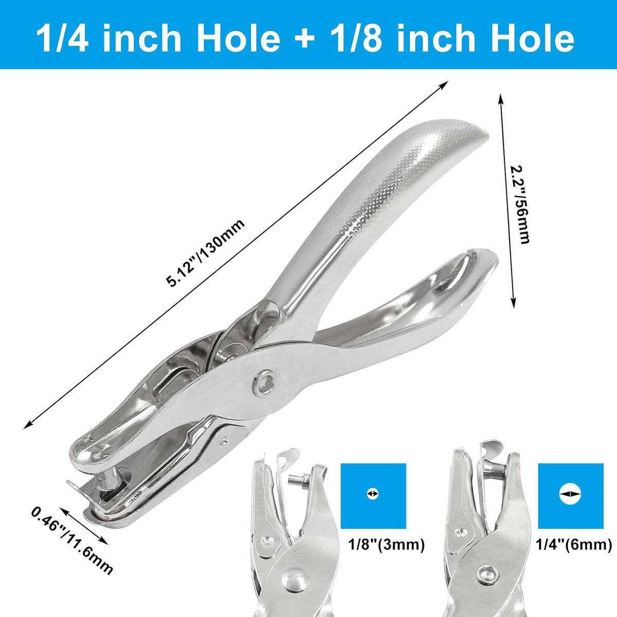 2 pieces - Hole punch - 3mm, 6mm - hole punch pliers - metal hole punches - paper hole punch - small single hole punch - small round hole punches - for labels, crafts, tickets, greeting cards, paper and invitations - 13*6.2 cm - silver - Image 4