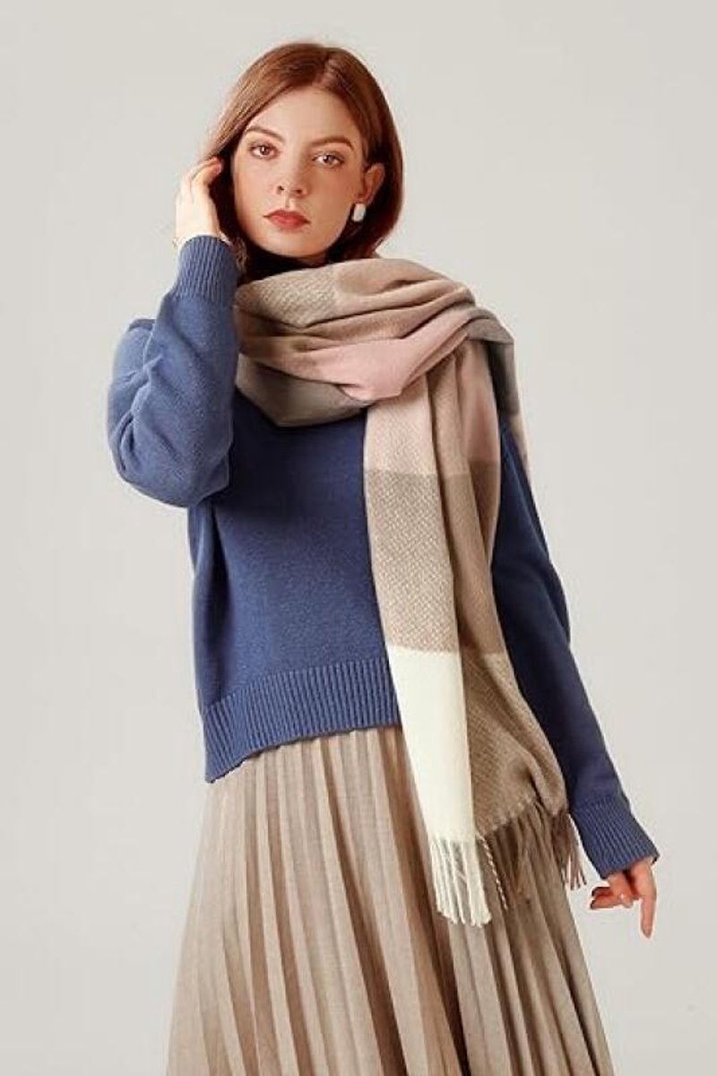 Women's Scarf - 180 × 70 cm - Women's Fashion Scarf - Winter Scarf - Women's Scarf with Scottish Pattern and Fringes - Soft & Warm - Long Warm Checked Winter Scarf - Autumn Scarf - Wrap - Pink - Image 3