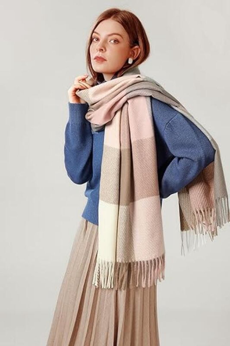 Women's Scarf - 180 × 70 cm - Women's Fashion Scarf - Winter Scarf - Women's Scarf with Scottish Pattern and Fringes - Soft & Warm - Long Warm Checked Winter Scarf - Autumn Scarf - Wrap - Pink - Image 4