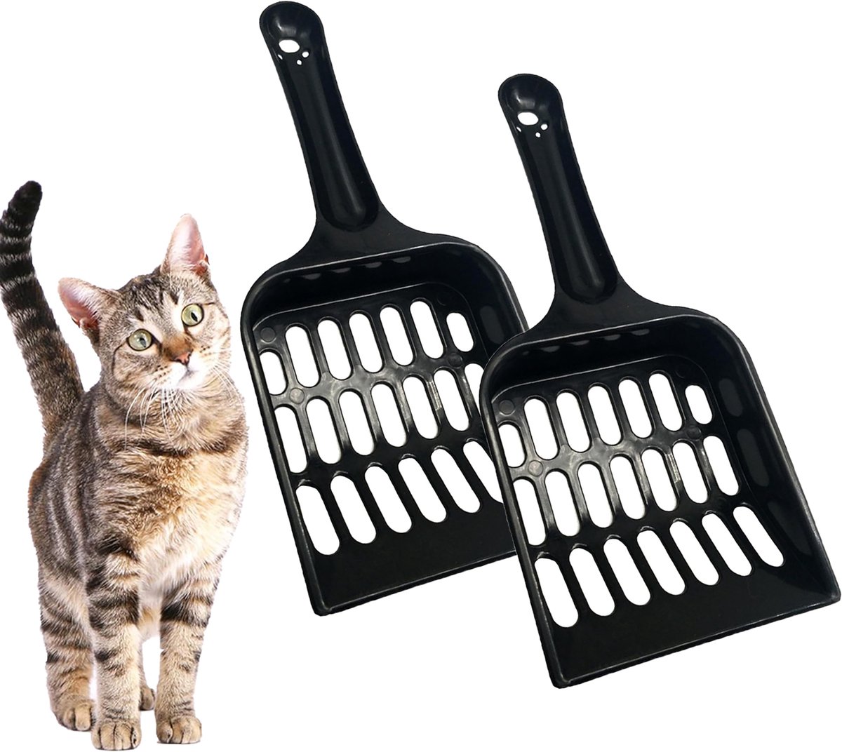 Cat Pellet Scoop (2 Pieces) - Cat Litter Scoop - Black Sieve and Poop Cleaner - Poop Scoop - Pet Litter Box Maintenance - Plastic Shovel - Kitten Scoop for Pine Pellets - Handy Hanging Hole for Quick Storage - 8x3.5inch - Image 1