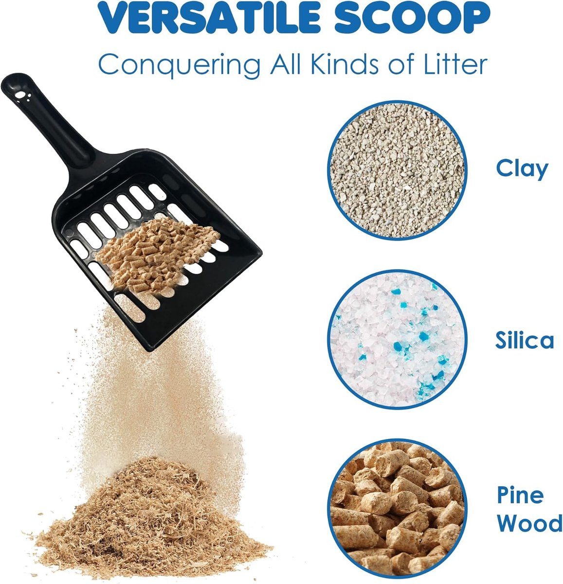 Cat Pellet Scoop (2 Pieces) - Cat Litter Scoop - Black Sieve and Poop Cleaner - Poop Scoop - Pet Litter Box Maintenance - Plastic Shovel - Kitten Scoop for Pine Pellets - Handy Hanging Hole for Quick Storage - 8x3.5inch - Image 2