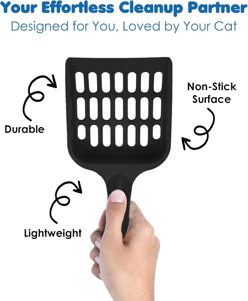 Cat Pellet Scoop (2 Pieces) - Cat Litter Scoop - Black Sieve and Poop Cleaner - Poop Scoop - Pet Litter Box Maintenance - Plastic Shovel - Kitten Scoop for Pine Pellets - Handy Hanging Hole for Quick Storage - 8x3.5inch - Image 4