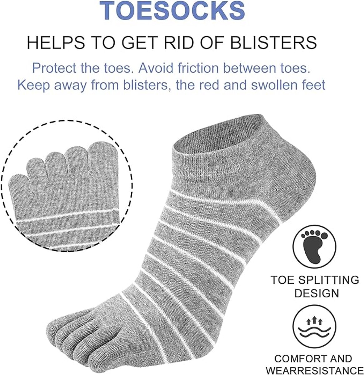 5 pairs - Toe socks - Toe socks - Yoga socks - cotton toe socks for women - Runner toe socks - Runner Toe socks - Smooth toe seam - Cotton - Comfortable Socks - sports socks - loose toe socks - breathable sports socks - grey - Image 2