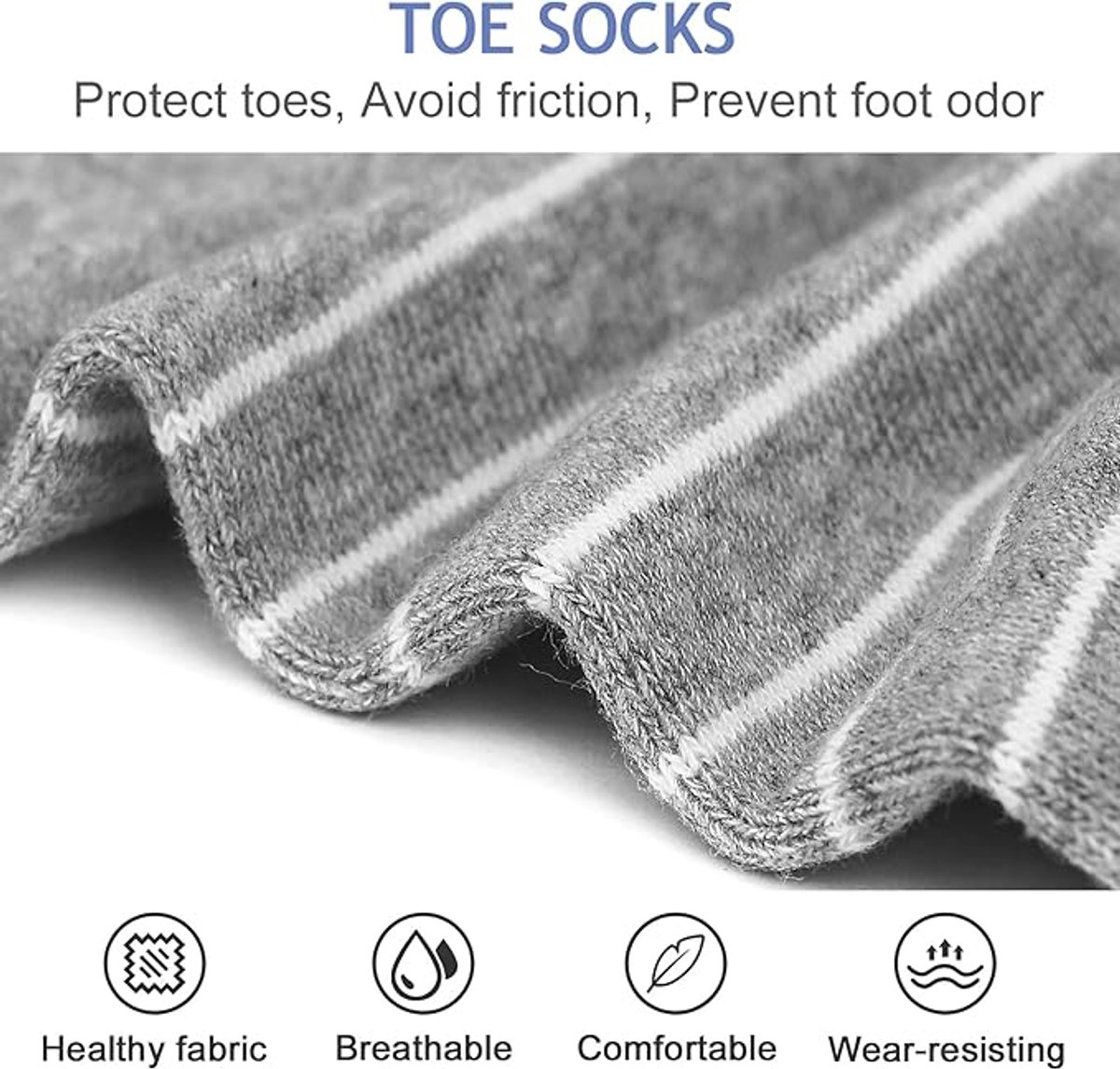 5 pairs - Toe socks - Toe socks - Yoga socks - cotton toe socks for women - Runner toe socks - Runner Toe socks - Smooth toe seam - Cotton - Comfortable Socks - sports socks - loose toe socks - breathable sports socks - grey - Image 4