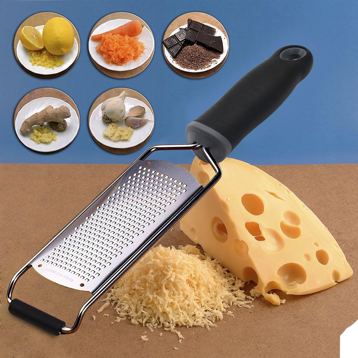 Zester - Lemon grater - Cheese grater - Ginger grater - Garlic grater - Long hand grater - Grater - Wide grater - for citrus fruits, cheese, ginger and dried cheese - 31*6.5 cm - black - Image 2
