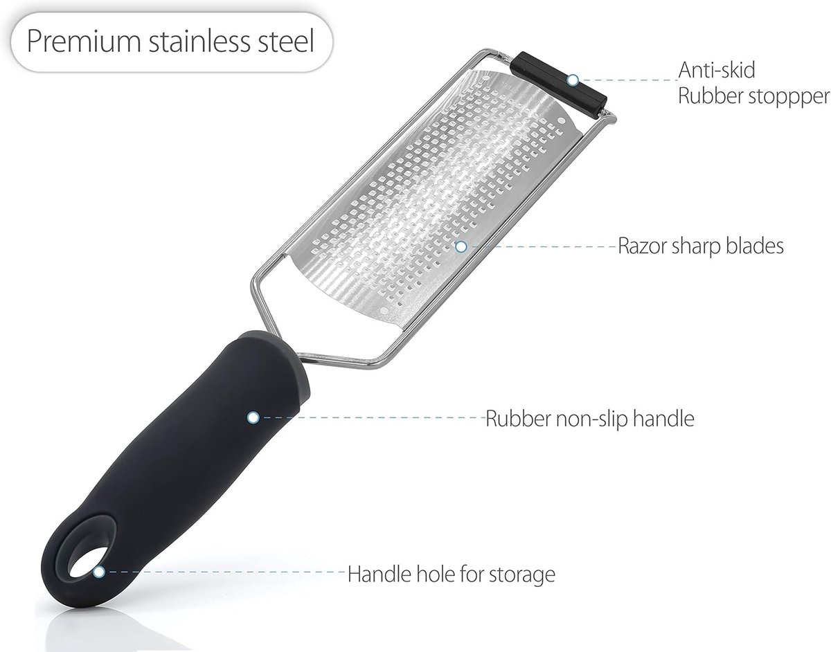 Zester - Lemon grater - Cheese grater - Ginger grater - Garlic grater - Long hand grater - Grater - Wide grater - for citrus fruits, cheese, ginger and dried cheese - 31*6.5 cm - black - Image 4