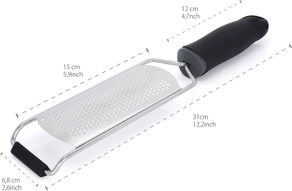 Zester - Lemon grater - Cheese grater - Ginger grater - Garlic grater - Long hand grater - Grater - Wide grater - for citrus fruits, cheese, ginger and dried cheese - 31*6.5 cm - black - Image 6