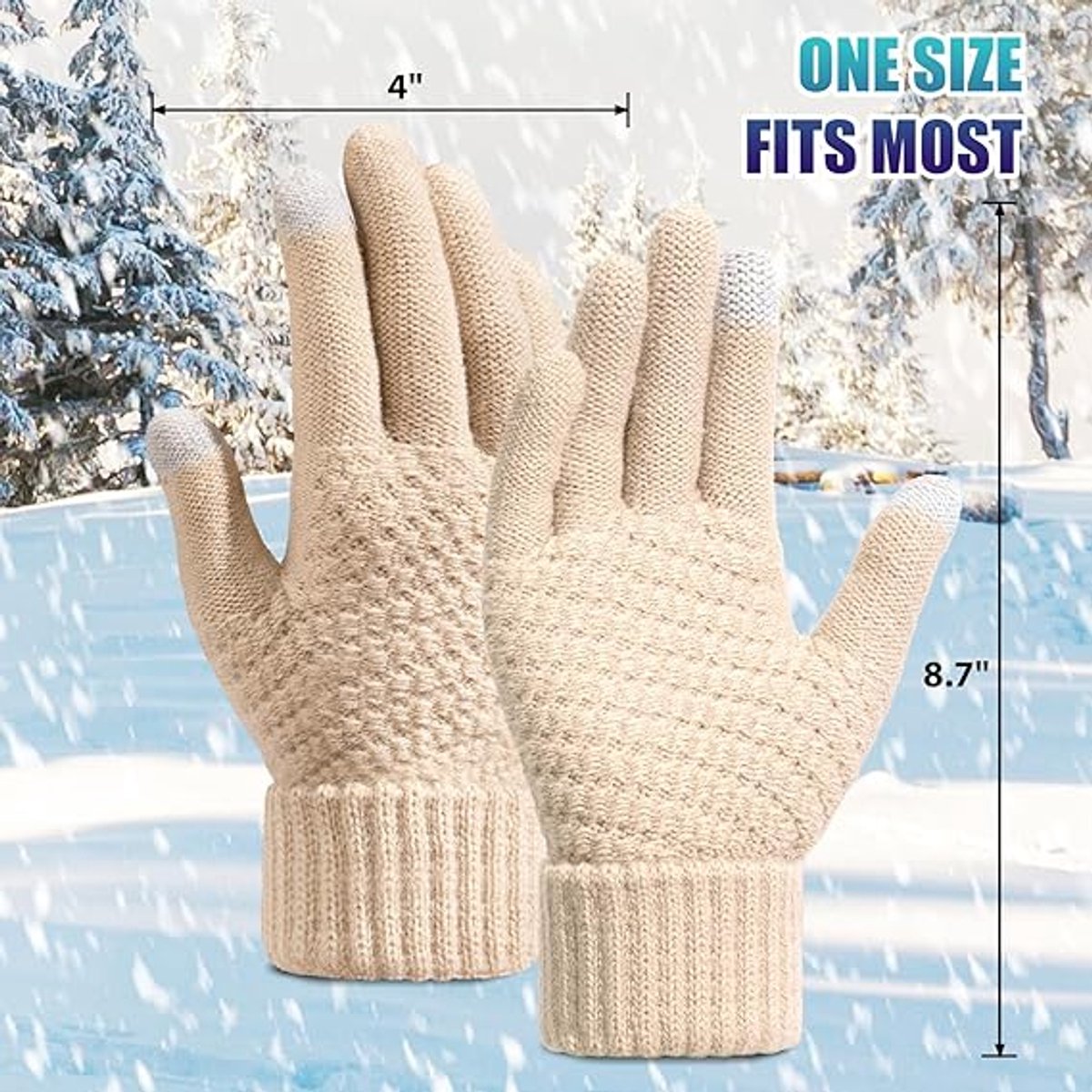 Winter Gloves - 2 Pairs Touchscreen Winter Gloves - Thermal Winter Gloves - Women's Winter Gloves - Mittens - Touch Tip Gloves for Cold Weather - Warm - Women's - One Size - Black and Beige - Image 2