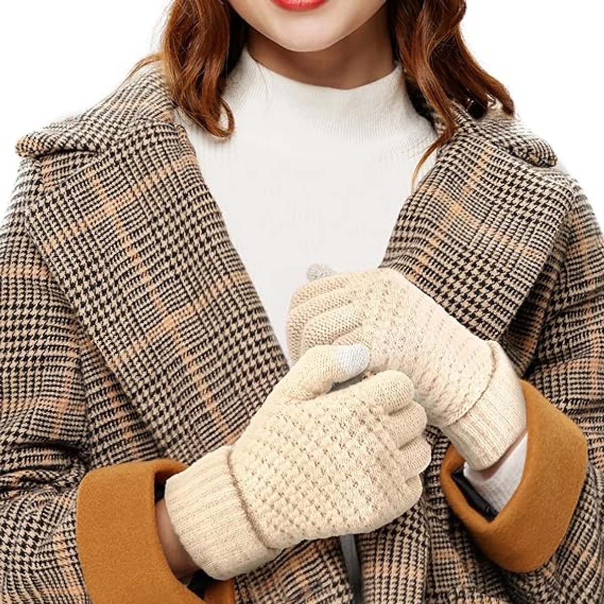 Winter Gloves - 2 Pairs Touchscreen Winter Gloves - Thermal Winter Gloves - Women's Winter Gloves - Mittens - Touch Tip Gloves for Cold Weather - Warm - Women's - One Size - Black and Beige - Image 3