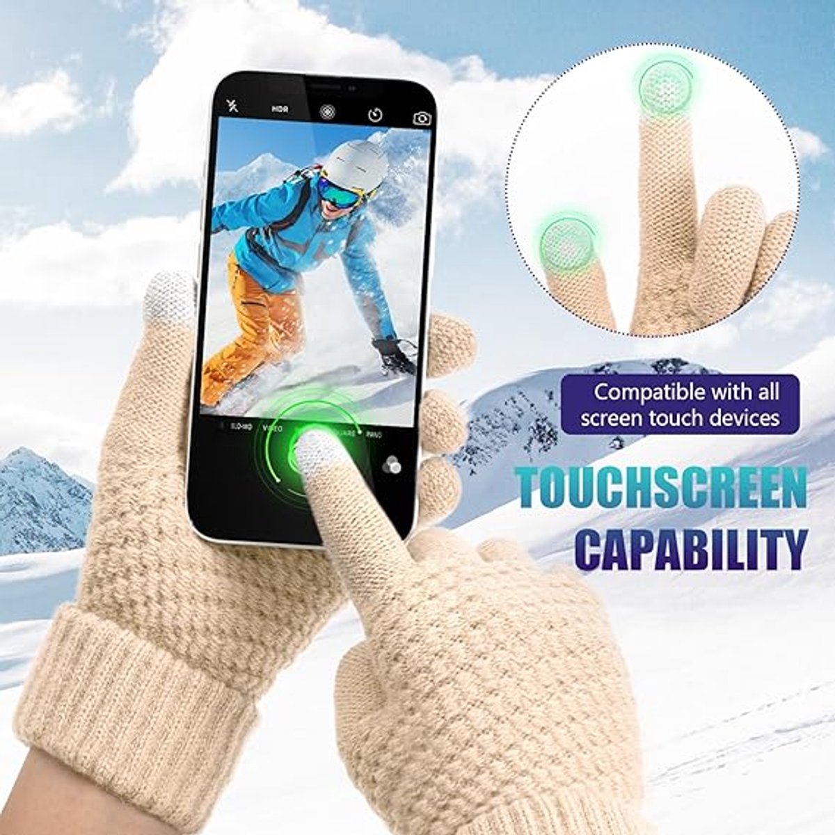Winter Gloves - 2 Pairs Touchscreen Winter Gloves - Thermal Winter Gloves - Women's Winter Gloves - Mittens - Touch Tip Gloves for Cold Weather - Warm - Women's - One Size - Black and Beige - Image 5