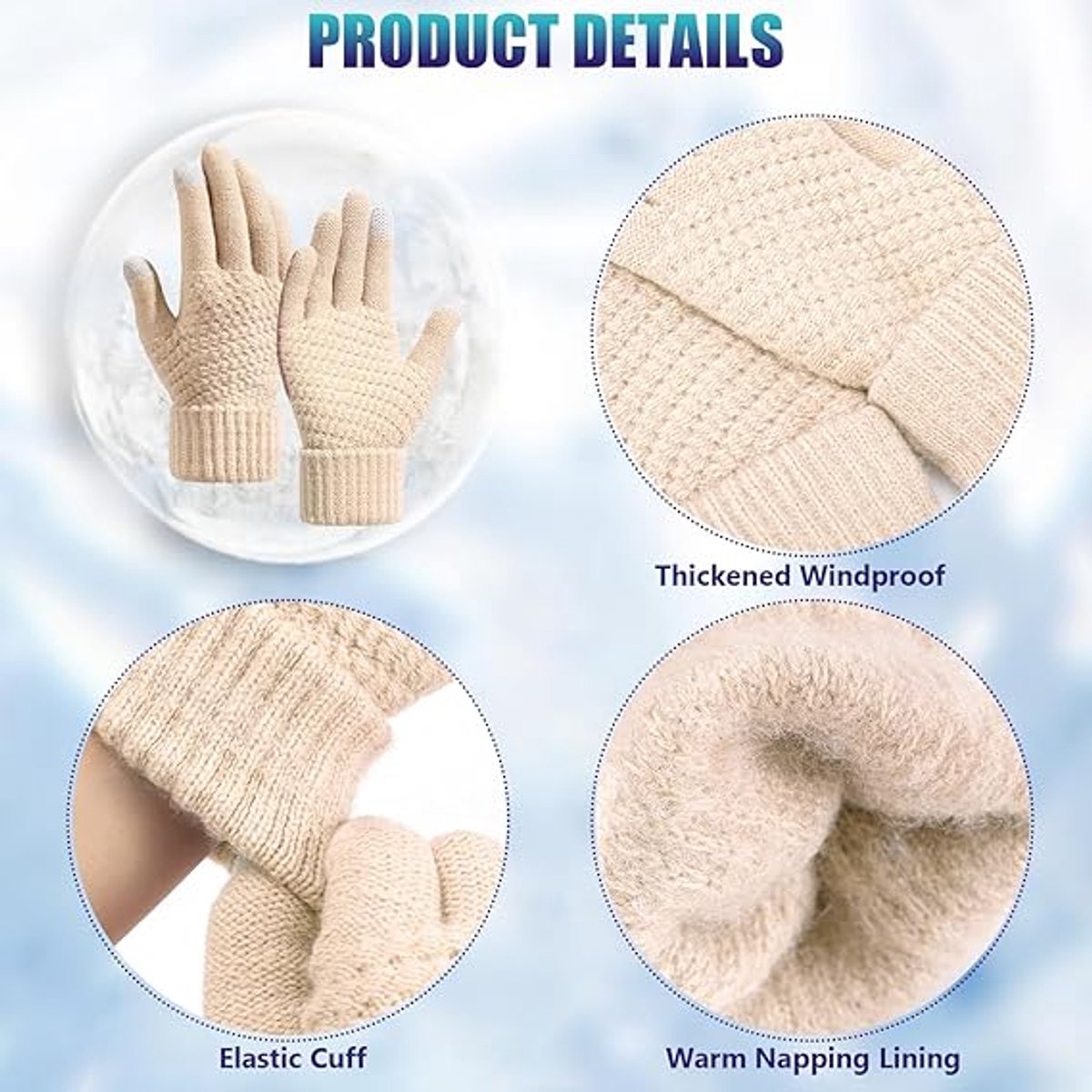 Winter Gloves - 2 Pairs Touchscreen Winter Gloves - Thermal Winter Gloves - Women's Winter Gloves - Mittens - Touch Tip Gloves for Cold Weather - Warm - Women's - One Size - Black and Beige - Image 6