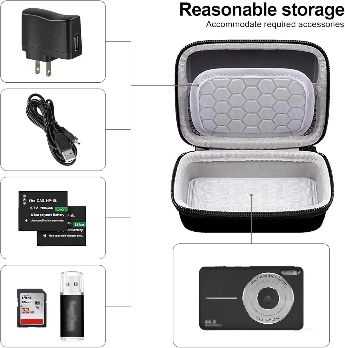 Camera Bags - Camera Bag - Storage Pouch - Storage Box - Carrying and Protective Case for Digital Cameras - Digital Camera Carrying Case - Camera Storage Holder - For Batteries, Cable, Memory Card, Card Reader and Accessories - Black - 12*9*5.5 cm - Image 5