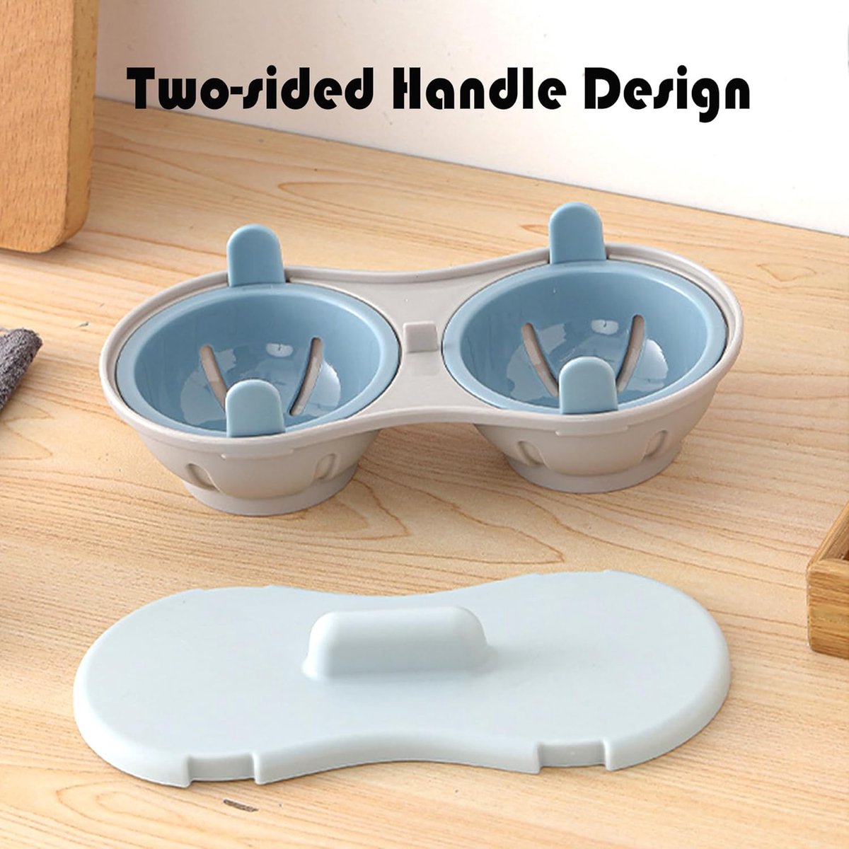 Microwave Egg Cooker - Egg Cooker - Egg Maker - 22*11*8 cm - Microwave egg cooker with 2 cavities - Poached Egg Maker - Poached Egg poacher - poached egg cups - Egg poacher - Egg Poaching Pan - Cooking Utensils - kitchen tools - blue - Image 2