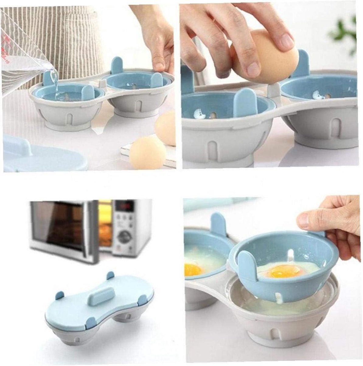 Microwave Egg Cooker - Egg Cooker - Egg Maker - 22*11*8 cm - Microwave egg cooker with 2 cavities - Poached Egg Maker - Poached Egg poacher - poached egg cups - Egg poacher - Egg Poaching Pan - Cooking Utensils - kitchen tools - blue - Image 3