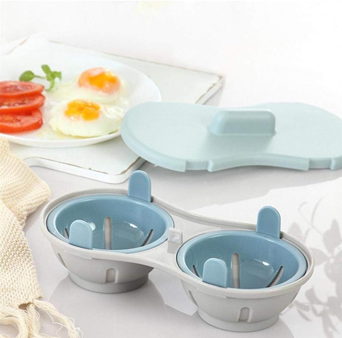 Microwave Egg Cooker - Egg Cooker - Egg Maker - 22*11*8 cm - Microwave egg cooker with 2 cavities - Poached Egg Maker - Poached Egg poacher - poached egg cups - Egg poacher - Egg Poaching Pan - Cooking Utensils - kitchen tools - blue - Image 4