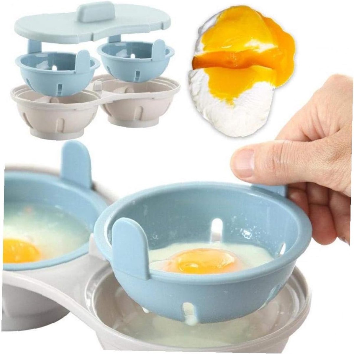 Microwave Egg Cooker - Egg Cooker - Egg Maker - 22*11*8 cm - Microwave egg cooker with 2 cavities - Poached Egg Maker - Poached Egg poacher - poached egg cups - Egg poacher - Egg Poaching Pan - Cooking Utensils - kitchen tools - blue - Image 6