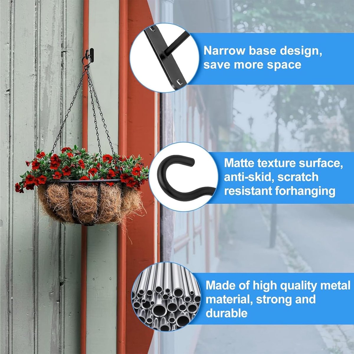 pieces - 10*7 cm - Ceiling hooks - metal hanging basket brackets - wall hooks - metal wall hooks - wall-mounted flower hangers - hanging plant hangers - with screws - for planters, bird feeders and lanterns - black - Image 2