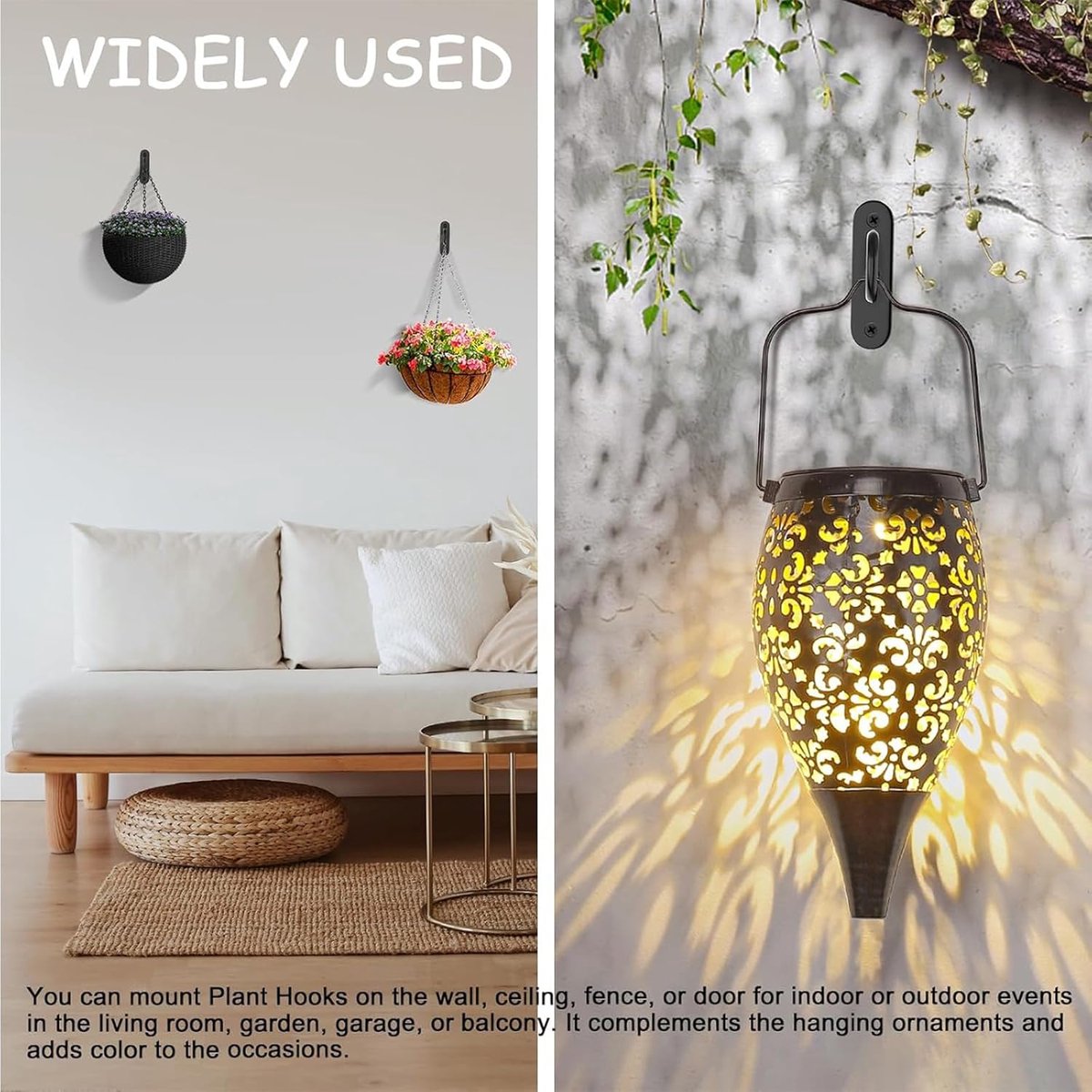 pieces - 10*7 cm - Ceiling hooks - metal hanging basket brackets - wall hooks - metal wall hooks - wall-mounted flower hangers - hanging plant hangers - with screws - for planters, bird feeders and lanterns - black - Image 4