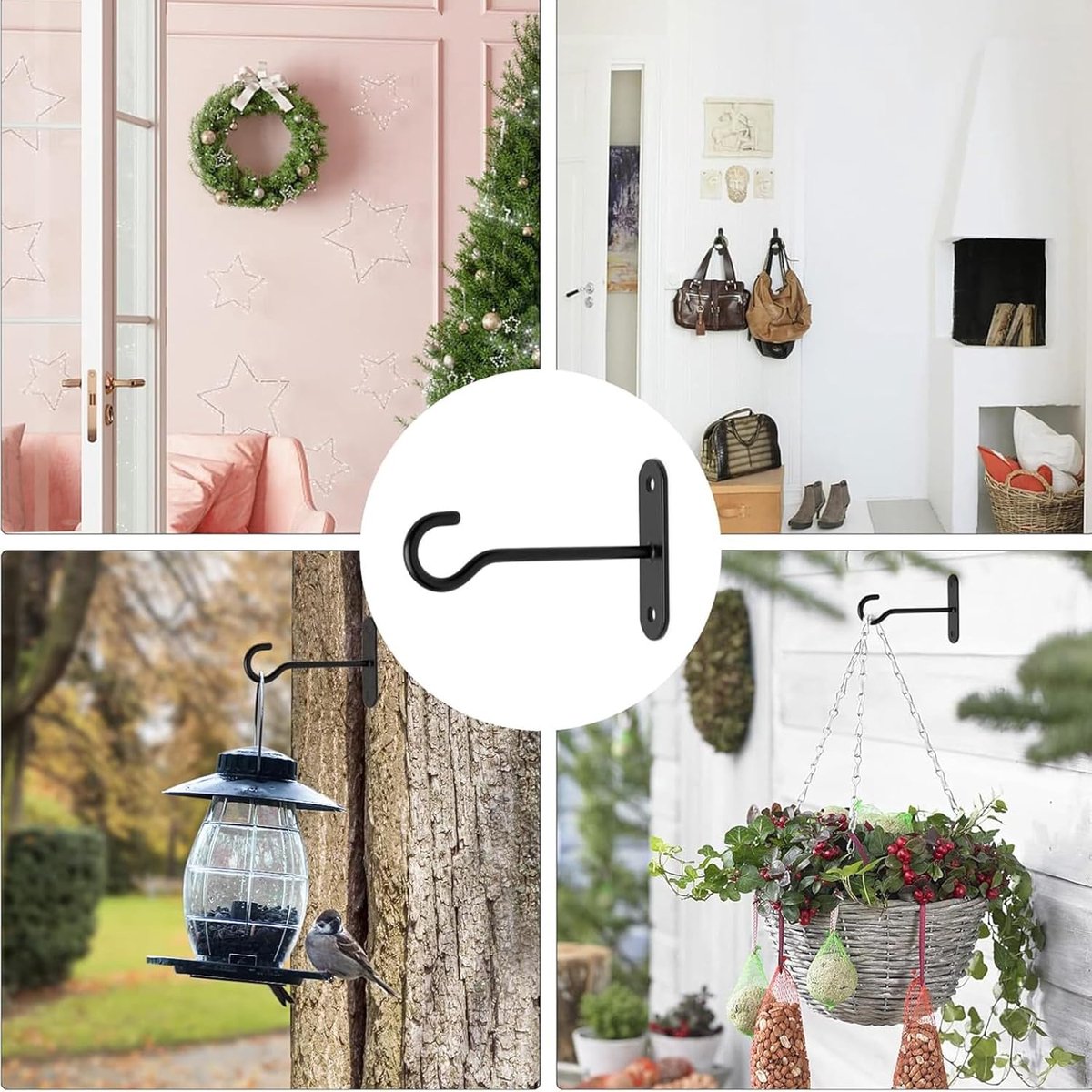 pieces - 10*7 cm - Ceiling hooks - metal hanging basket brackets - wall hooks - metal wall hooks - wall-mounted flower hangers - hanging plant hangers - with screws - for planters, bird feeders and lanterns - black - Image 6