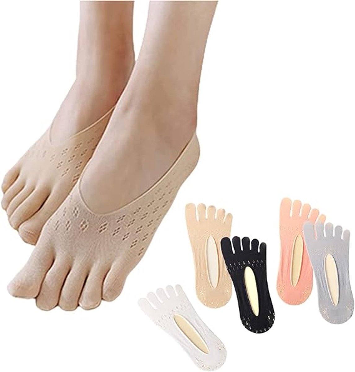 5 pairs - Toe socks - toe socks - No Show - Invisible socks - full toe yoga socks for women - yoga socks - Comfortable Socks - runner toe socks - No Show Low Cut Liner Socks - 5 colors - Image 1
