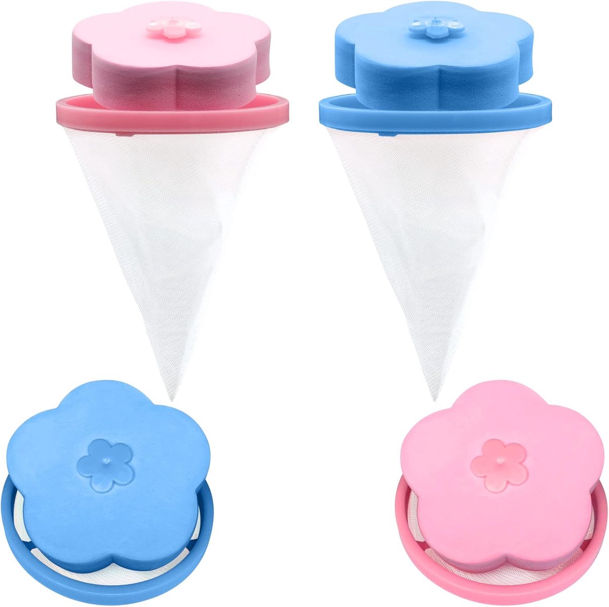 4 pieces - Filter bags for washing machines - Pet hair catcher - washing machine mesh bag - lint catcher - washing machine hair catcher - for dogs and cats - reusable - household hair filter - washing machine lint catcher mesh bag - blue and pink - Image 1