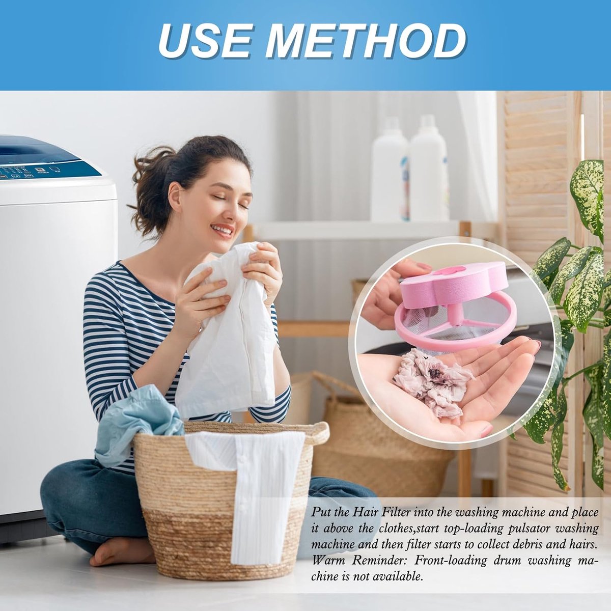 4 pieces - Filter bags for washing machines - Pet hair catcher - washing machine mesh bag - lint catcher - washing machine hair catcher - for dogs and cats - reusable - household hair filter - washing machine lint catcher mesh bag - blue and pink - Image 2