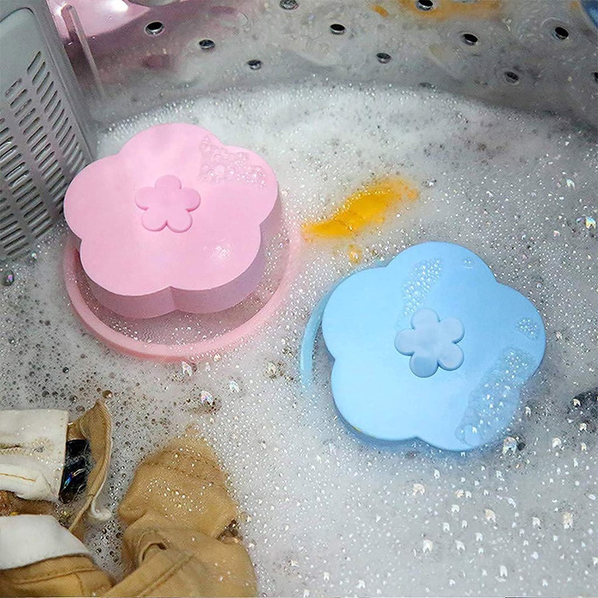 4 pieces - Filter bags for washing machines - Pet hair catcher - washing machine mesh bag - lint catcher - washing machine hair catcher - for dogs and cats - reusable - household hair filter - washing machine lint catcher mesh bag - blue and pink - Image 3