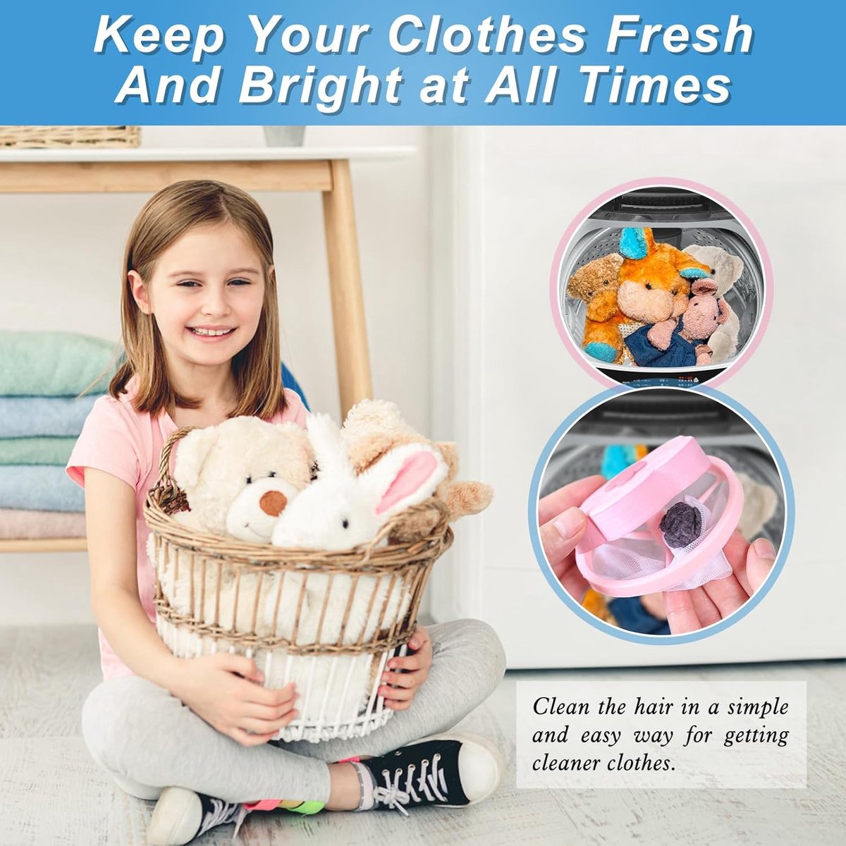 4 pieces - Filter bags for washing machines - Pet hair catcher - washing machine mesh bag - lint catcher - washing machine hair catcher - for dogs and cats - reusable - household hair filter - washing machine lint catcher mesh bag - blue and pink - Image 4