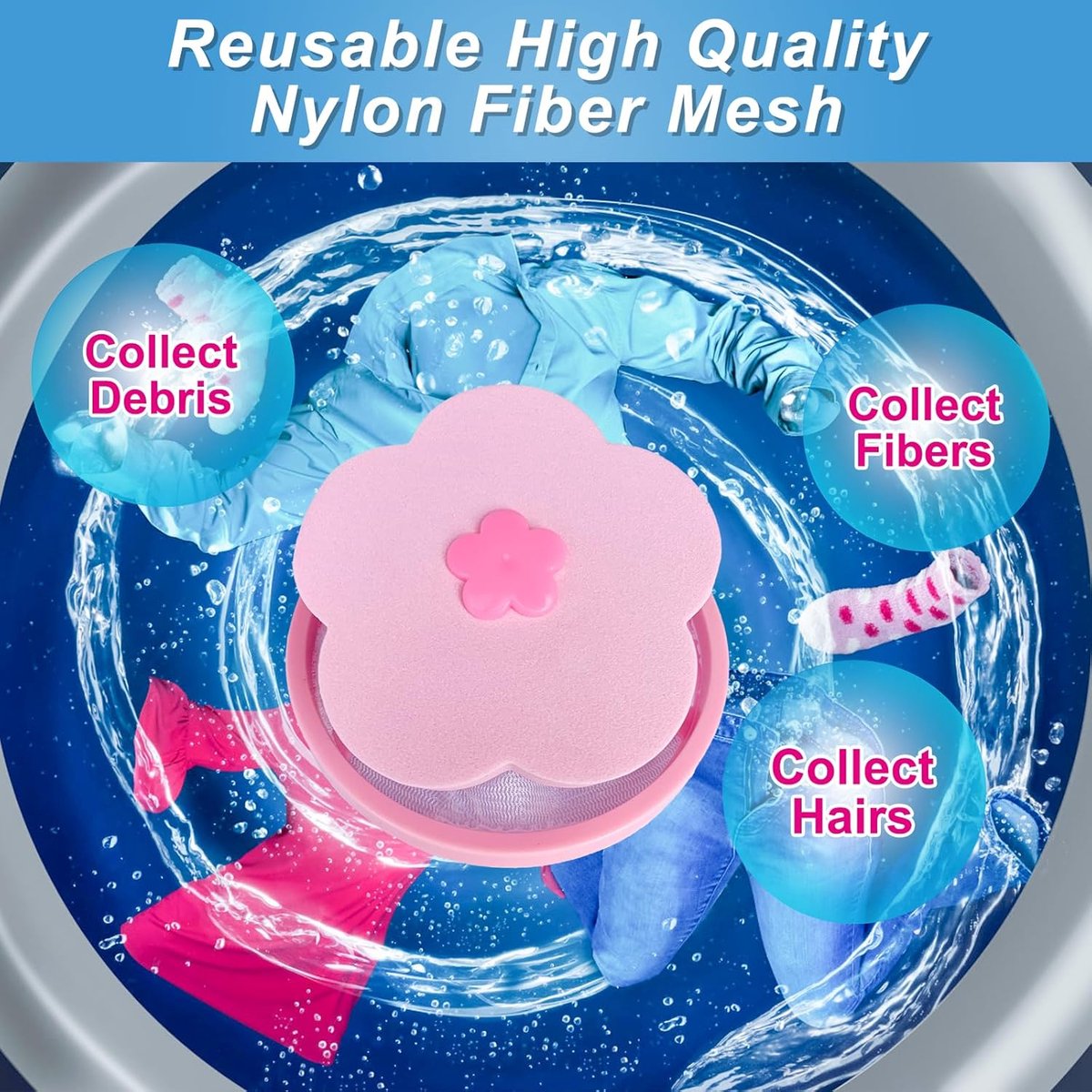 4 pieces - Filter bags for washing machines - Pet hair catcher - washing machine mesh bag - lint catcher - washing machine hair catcher - for dogs and cats - reusable - household hair filter - washing machine lint catcher mesh bag - blue and pink - Image 6