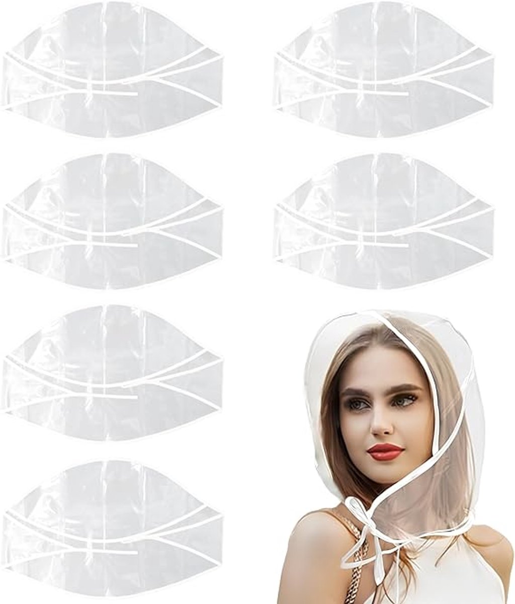 6 pieces - Rain hat - transparent waterproof rain cap - with plastic brim - transparent plastic cover - waterproof cover - protective hood - rain caps for outdoor activities - reusable - rain hat for women - 115*33cm - white - Image 1