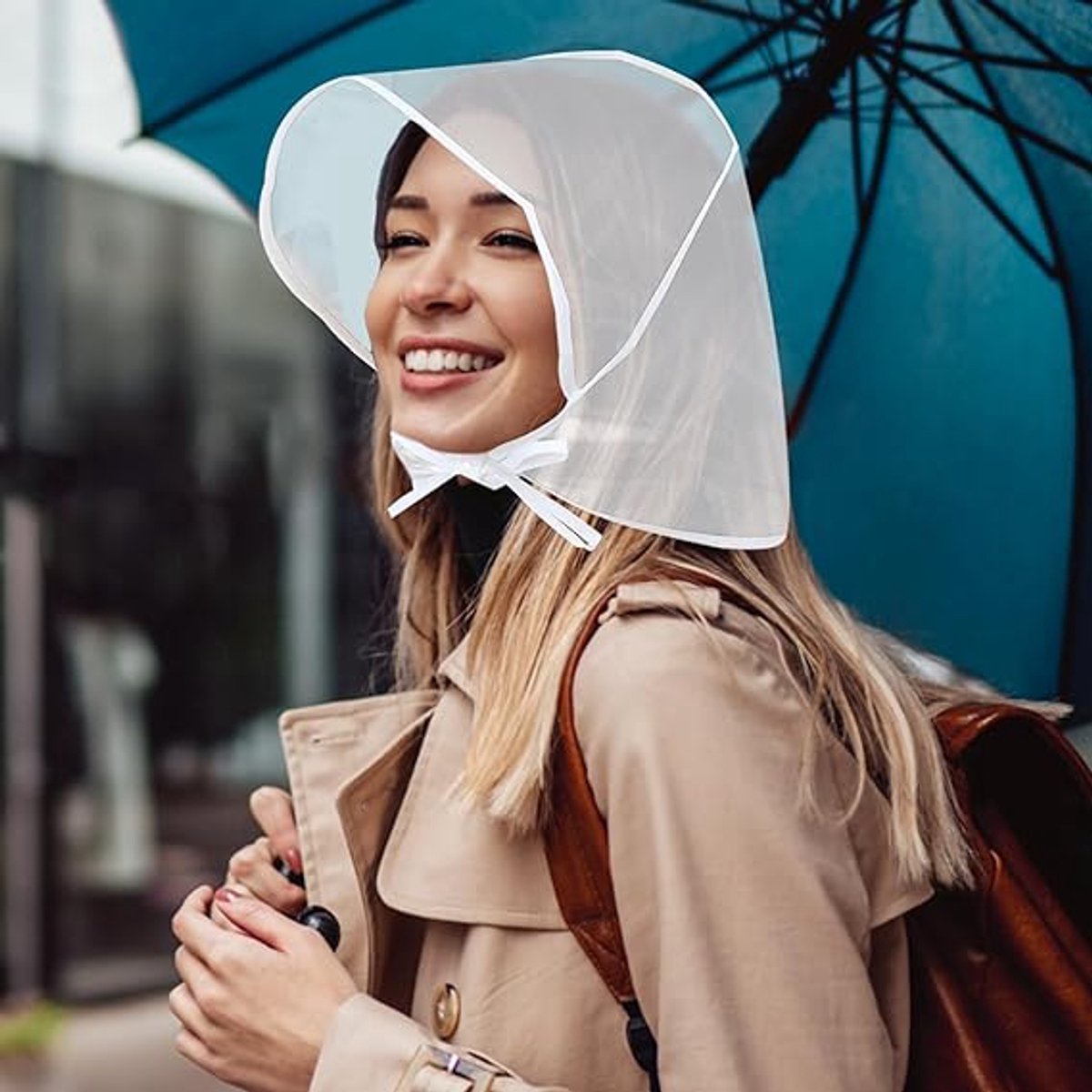 6 pieces - Rain hat - transparent waterproof rain cap - with plastic brim - transparent plastic cover - waterproof cover - protective hood - rain caps for outdoor activities - reusable - rain hat for women - 115*33cm - white - Image 6
