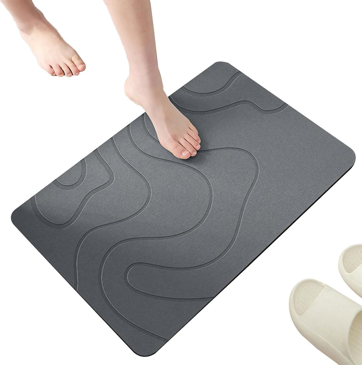 Absorbent Bath Mat - 40*60 cm - Diatomaceous Earth Bath Mat - Non-Slip Diatomite Mat - Non-Slip Shower Mat - Shower Mat - Bathroom Mat - Toilet Mat - non-slip bath mat - water-absorbent mat - entrance doormat - quick-drying bath mat - dark grey - Image 1