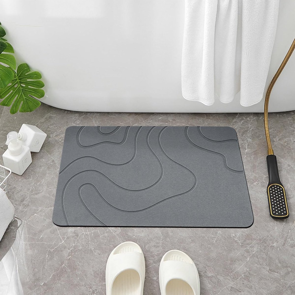 Absorbent Bath Mat - 40*60 cm - Diatomaceous Earth Bath Mat - Non-Slip Diatomite Mat - Non-Slip Shower Mat - Shower Mat - Bathroom Mat - Toilet Mat - non-slip bath mat - water-absorbent mat - entrance doormat - quick-drying bath mat - dark grey - Image 3