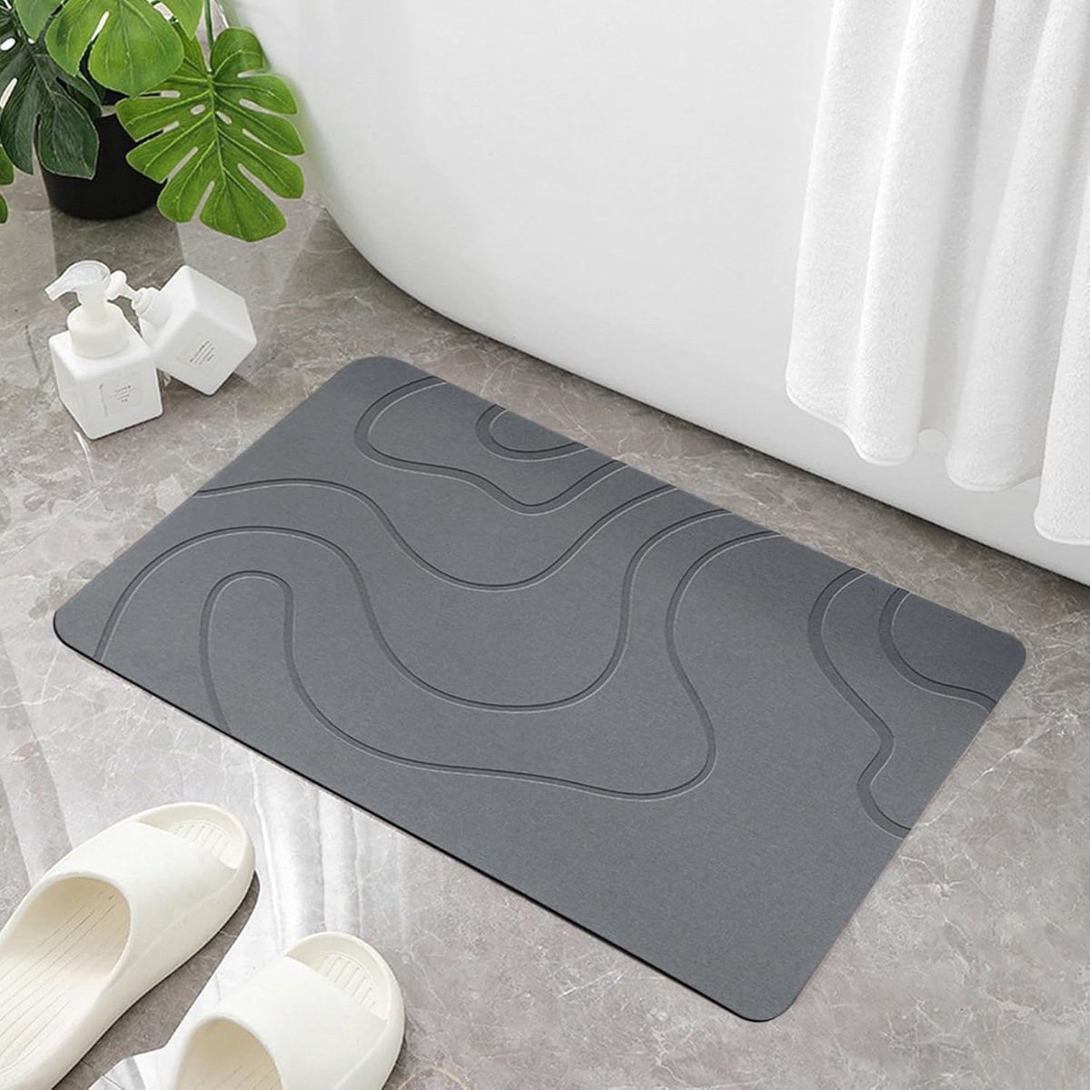 Absorbent Bath Mat - 40*60 cm - Diatomaceous Earth Bath Mat - Non-Slip Diatomite Mat - Non-Slip Shower Mat - Shower Mat - Bathroom Mat - Toilet Mat - non-slip bath mat - water-absorbent mat - entrance doormat - quick-drying bath mat - dark grey - Image 4