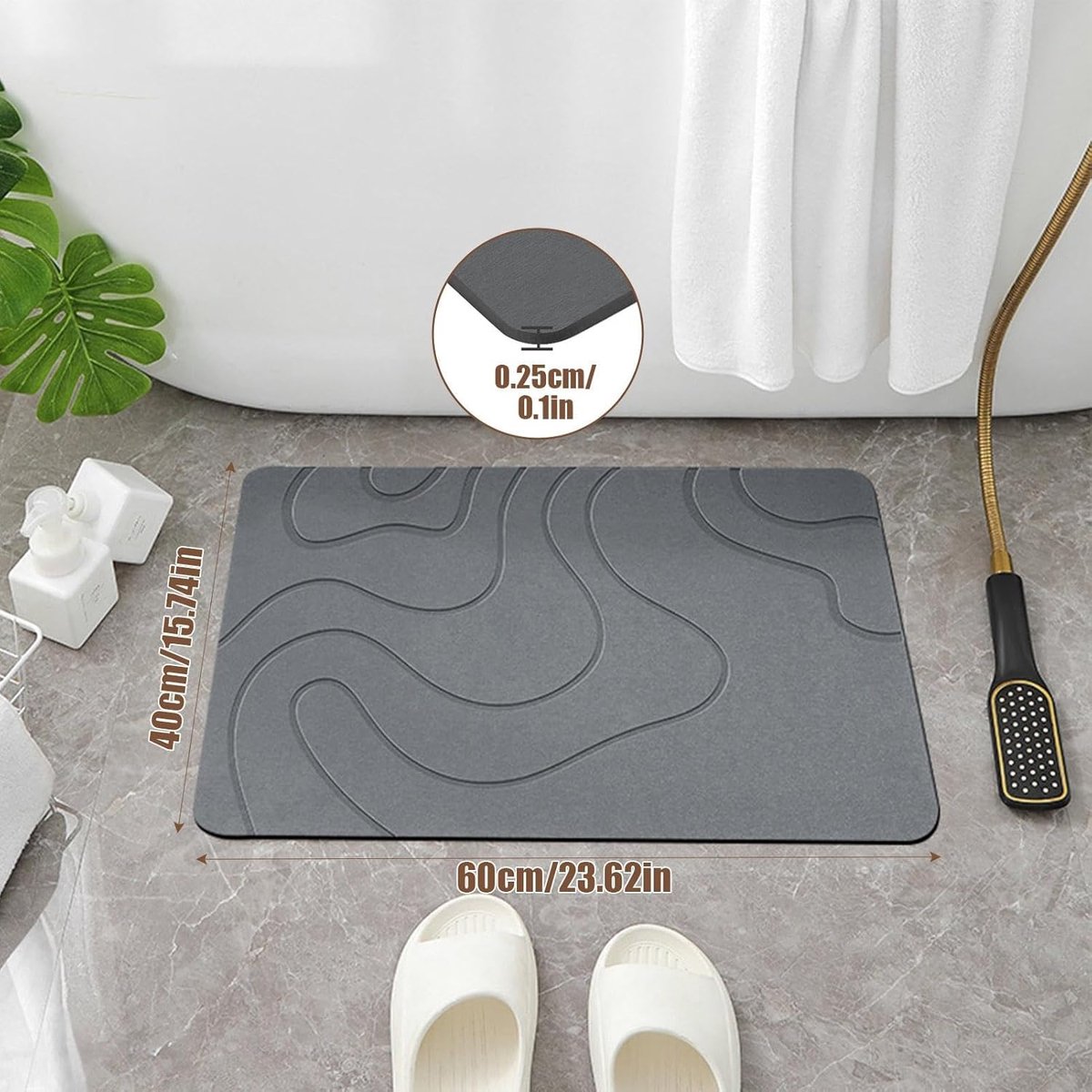 Absorbent Bath Mat - 40*60 cm - Diatomaceous Earth Bath Mat - Non-Slip Diatomite Mat - Non-Slip Shower Mat - Shower Mat - Bathroom Mat - Toilet Mat - non-slip bath mat - water-absorbent mat - entrance doormat - quick-drying bath mat - dark grey - Image 5