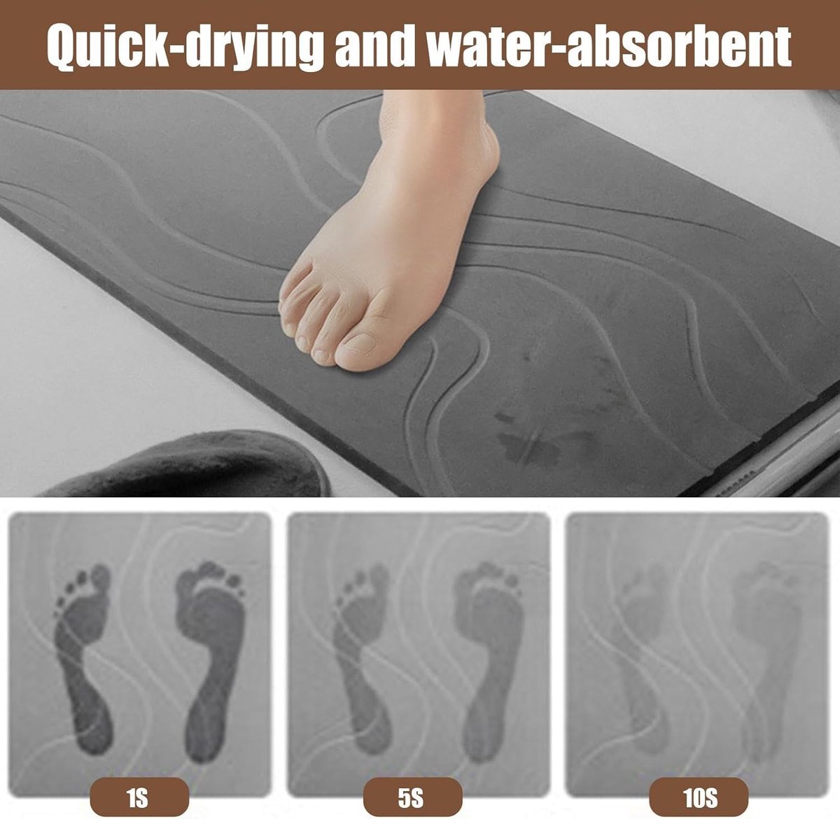 Absorbent Bath Mat - 40*60 cm - Diatomaceous Earth Bath Mat - Non-Slip Diatomite Mat - Non-Slip Shower Mat - Shower Mat - Bathroom Mat - Toilet Mat - non-slip bath mat - water-absorbent mat - entrance doormat - quick-drying bath mat - dark grey - Image 6