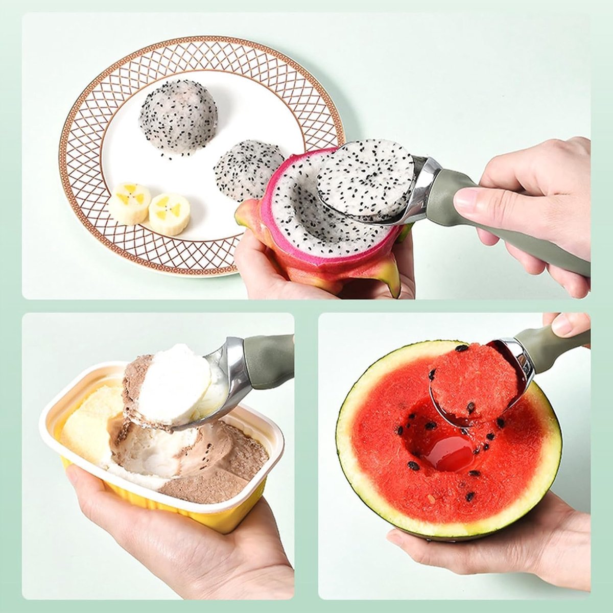 Stainless steel ice cream scoop - 19x5x3cm - ice cream scoop - spoon - comfortable handle - ice cream measuring spoon - for ice cream, melon, meatballs, cake, cookie dough, rice - black - Image 2