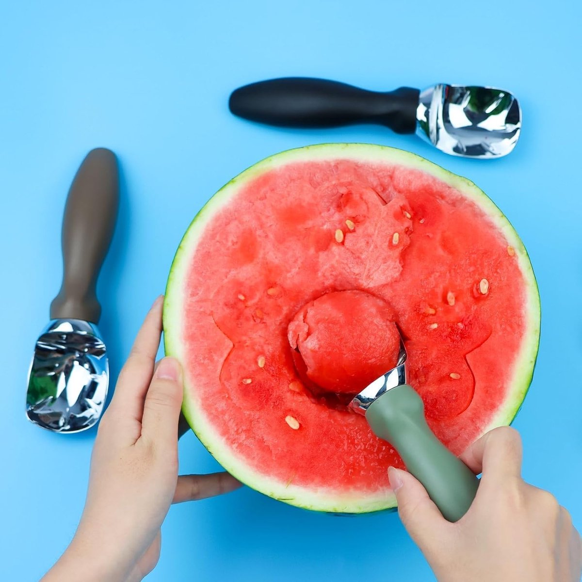 Stainless steel ice cream scoop - 19x5x3cm - ice cream scoop - spoon - comfortable handle - ice cream measuring spoon - for ice cream, melon, meatballs, cake, cookie dough, rice - black - Image 4
