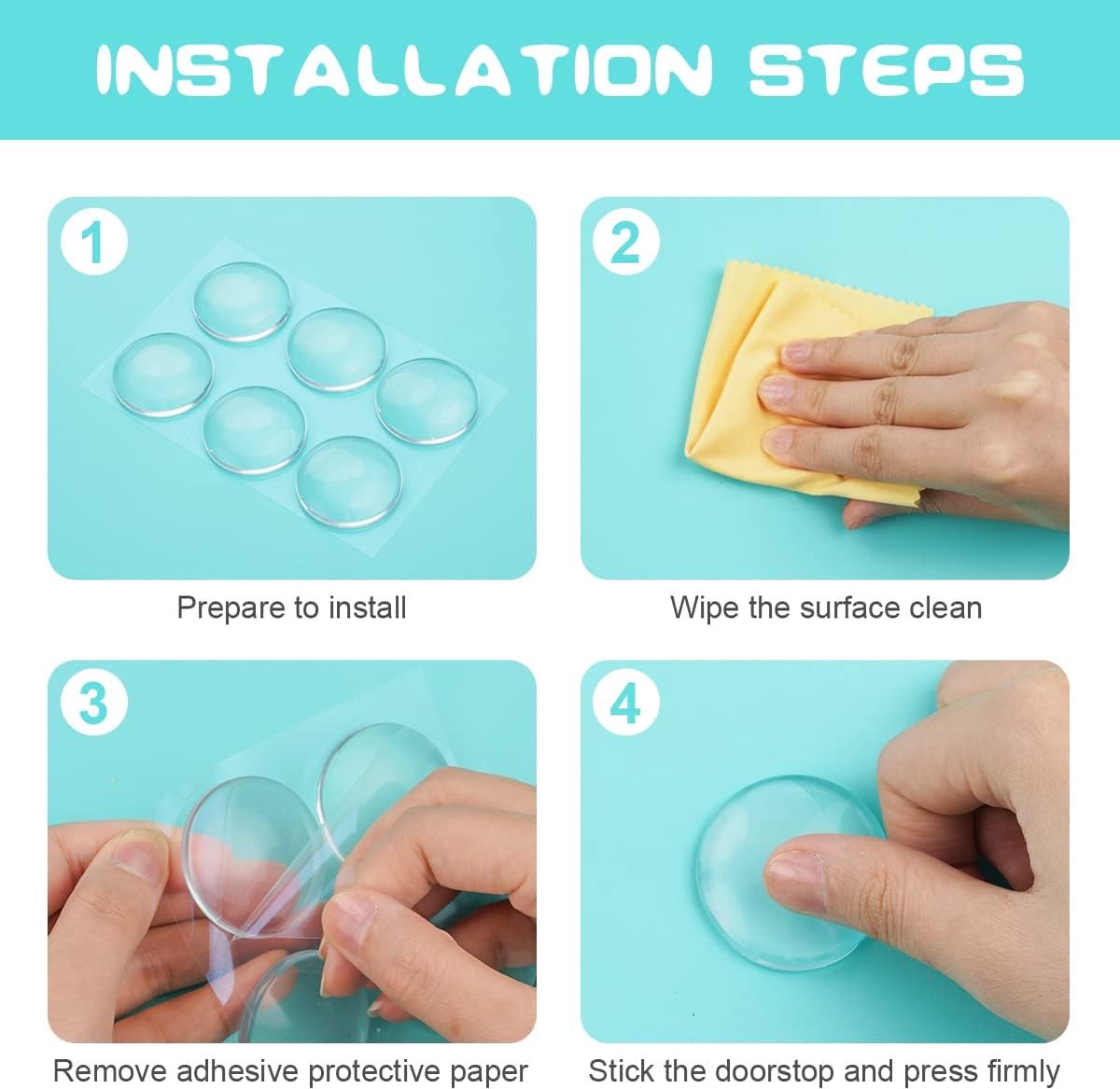 Transparent Door Stoppers - 12 Pieces - Wall-Mounted Door Handle Stop - Bumpers - Transparent Self-Adhesive Silicone Door Stops - Door Buffers - Transparent Shock Absorbers - Powerful Door Stop - For Cabinet Doors, Kitchen, Bathroom, Office - Image 6