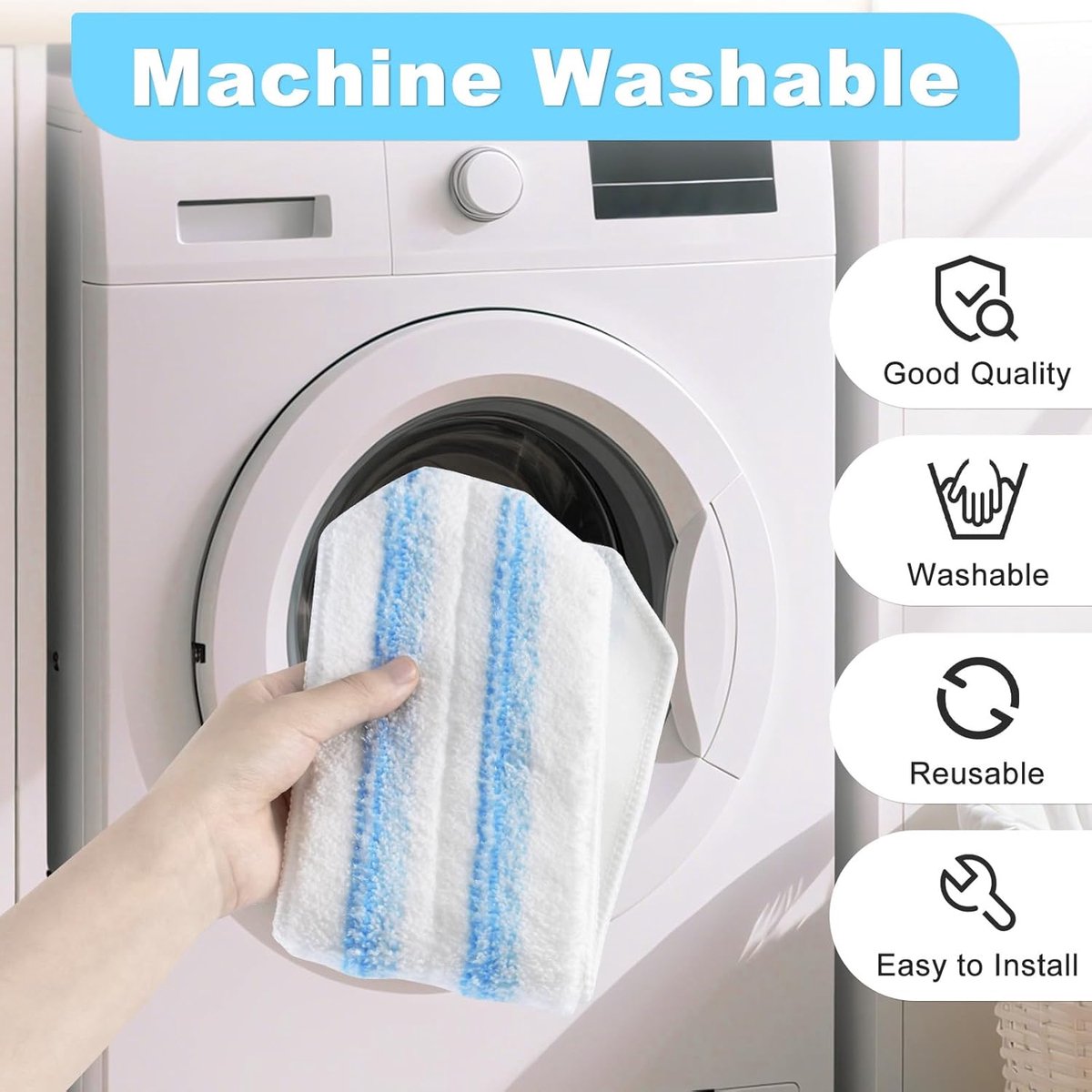 3 pack - Suitable for Vileda H2Pro Flatmop Replacement - Suitable for OCedar H2pro flatmop - For hard floors - mop head replacement - replacement microfiber mop heads - Machine washable - Reusable pad replacement - for deep cleaning - Image 5