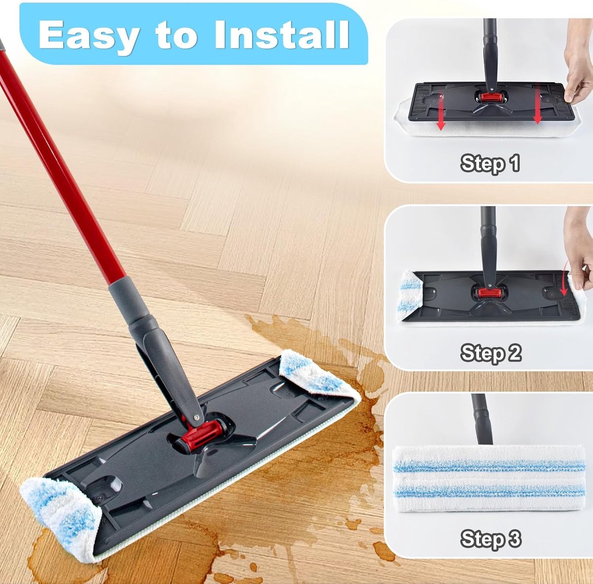 3 pack - Suitable for Vileda H2Pro Flatmop Replacement - Suitable for OCedar H2pro flatmop - For hard floors - mop head replacement - replacement microfiber mop heads - Machine washable - Reusable pad replacement - for deep cleaning - Image 6