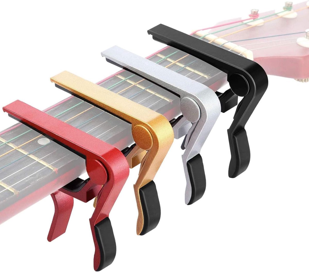 Pieces Guitar Capos - Universal Capos - Guitar Capo Clamps - Aluminum Metal - Suitable for acoustic and classical electric guitars, bass, banjo, violin, mandolin, ukulele, all types of lightweight string instruments - Black, Red, Silver, Gold - Image 1
