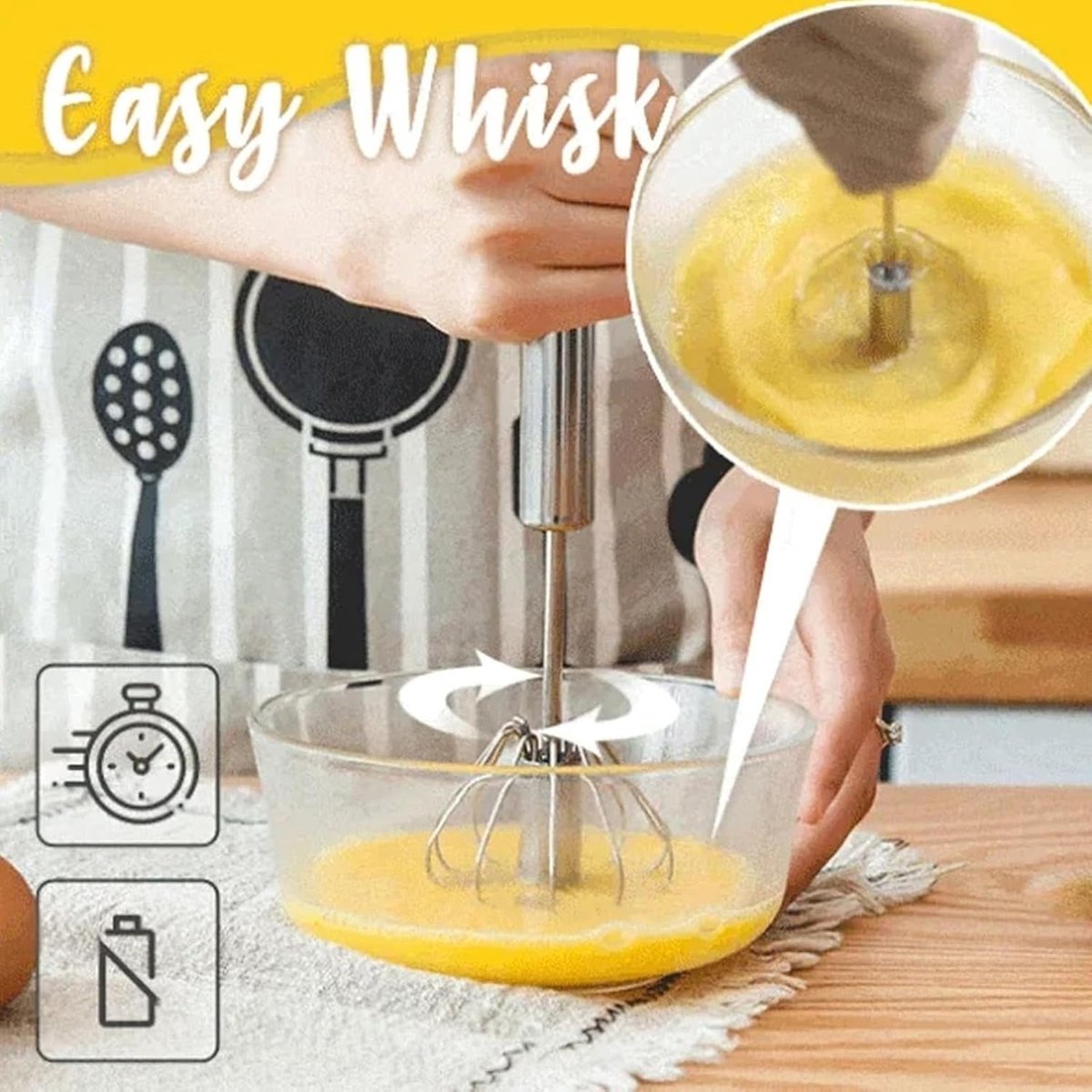 Hand mixer - 12 inch - Semi-automatic beater - Whisk - Beater - Egg whisk - Whipping cream whisk - Kitchen aid - for cooking and baking - Milk frother - Kitchen utensils - for kitchen - Image 2