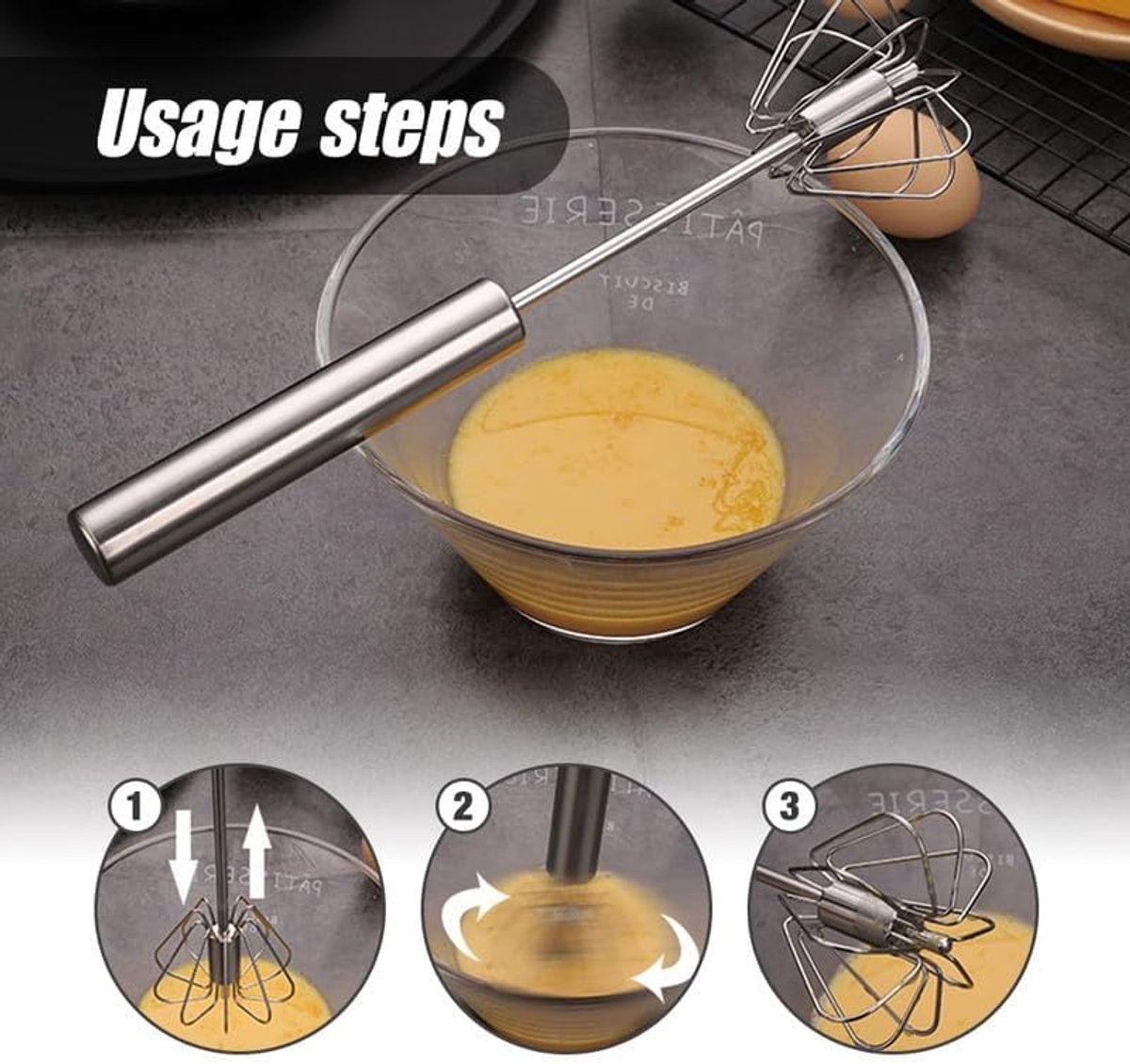 Hand mixer - 12 inch - Semi-automatic beater - Whisk - Beater - Egg whisk - Whipping cream whisk - Kitchen aid - for cooking and baking - Milk frother - Kitchen utensils - for kitchen - Image 5
