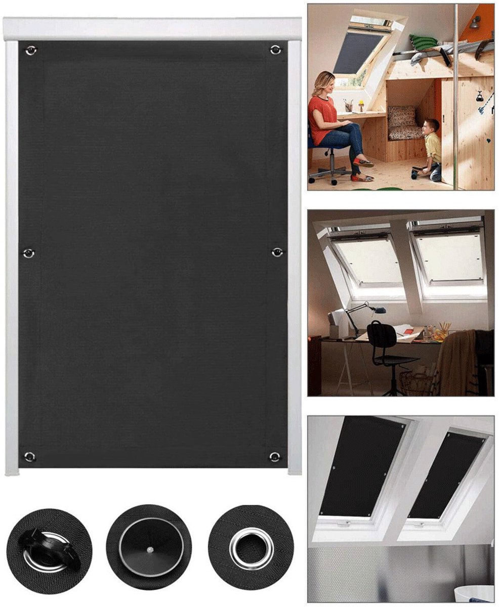 60*93 cm - Blackout curtain - Drill-free blackout curtain - portable blackout curtain - with 7 suction cups - blackout sun protection - thermally insulated - roller blind - for skylight, bedroom, garden, car - black - Image 1