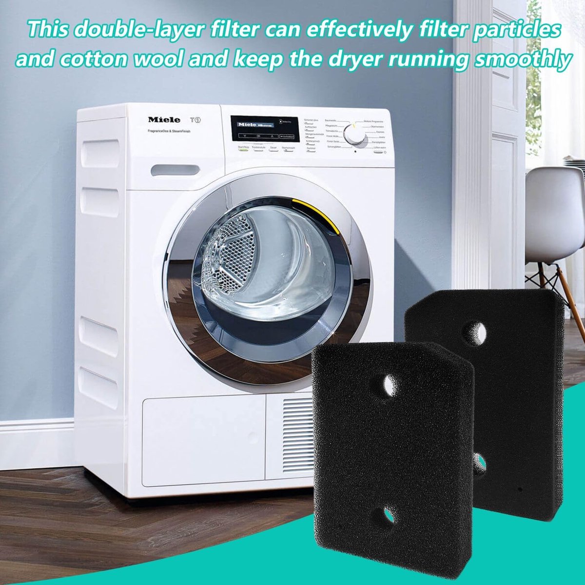 2 pieces - Filter dryer suitable for Miele - Dryer filters suitable for Miele T1 - Filter sponge foam - Filter - Dryer base filter - tumble dryer plinth filter - 210 x 155 mm - Image 2