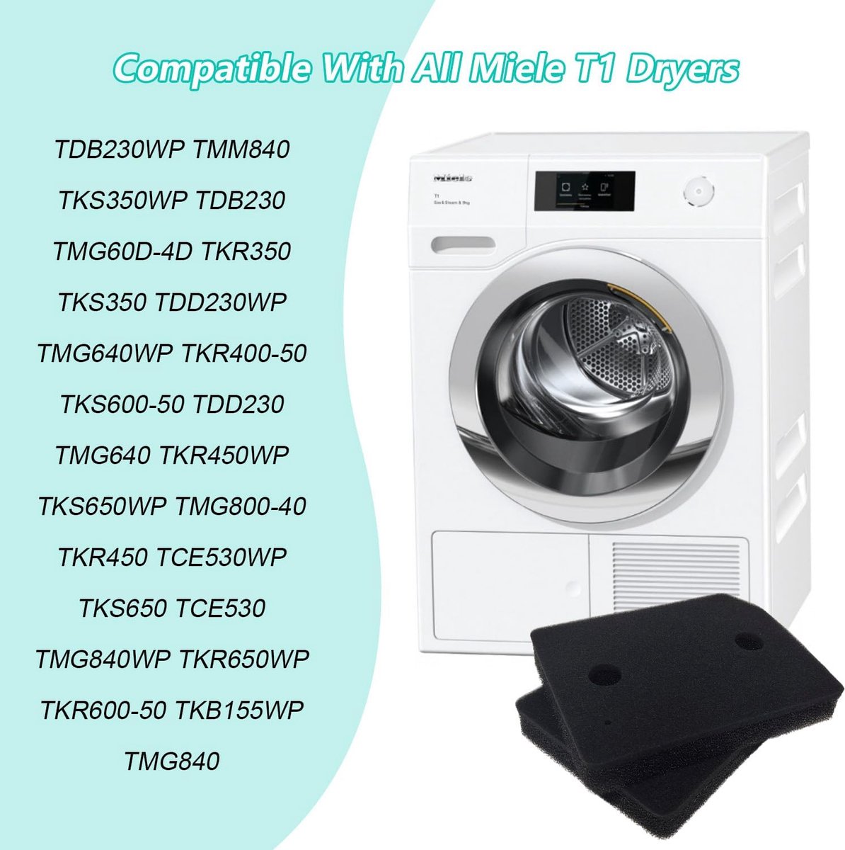 2 pieces - Filter dryer suitable for Miele - Dryer filters suitable for Miele T1 - Filter sponge foam - Filter - Dryer base filter - tumble dryer plinth filter - 210 x 155 mm - Image 3